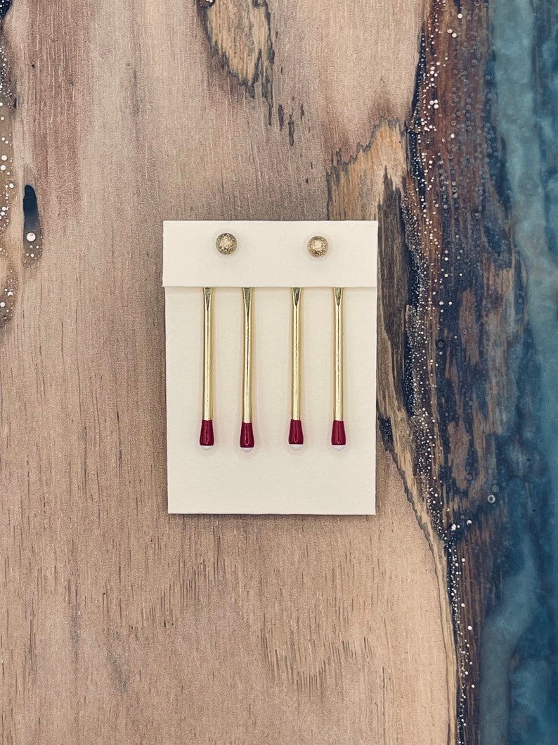 RED Matchstick Earring Jackets Liz Fox Roseberry Handmade Earrings Gold and Silver Mix and Match Jacket Backs Free Studs PAIR (unburnt)