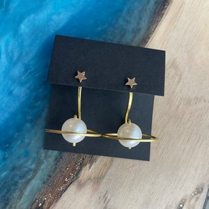 Pearl Saturn Earring Jackets Liz Fox Roseberry Handmade Jewelry Mix and Match Earrings Free Studs Gold and Silver Space Jewelry Pair of Earrings