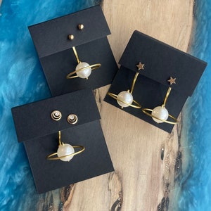 Pearl Saturn Earring Jackets Liz Fox Roseberry Handmade Jewelry Mix and Match Earrings Free Studs Gold and Silver Space Jewelry image 2