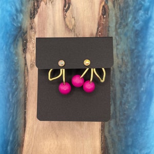 NEW HOT PINK Cherry Earring Jackets Liz Fox Roseberry Unique Handmade Jewelry Lightweight Earrings Mix and Match Free Studs Style 1