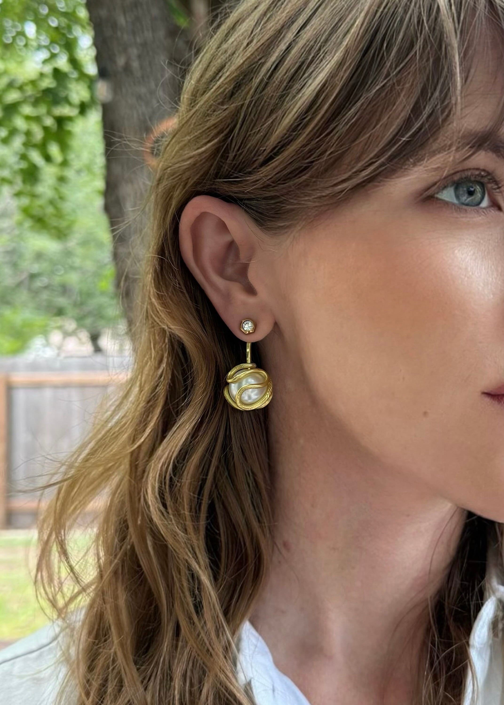 Meandering Pearl Earring Jackets - Liz Fox Roseberry - Handmade Jewelry - Mix and Match Earrings - Free Studs - Gold and Silver