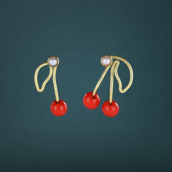 Red Cherry Earring Jackets: Handmade Jewelry to Mix & Match, Asymmetrical - Liz Fox Roseberry™