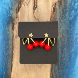 NEW CLASSIC RED Cherry Earring Jackets Liz Fox Roseberry Unique Handmade Jewelry Lightweight Earrings Mix and Match Free Studs Style 2