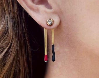 14k Gold-plated 3D Matchstick Drop Earrings 14k Gold-plated 3D Matchstick Drop Earrings