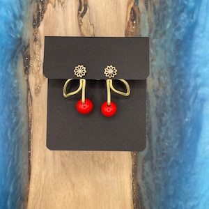 NEW CLASSIC RED Cherry Earring Jackets Liz Fox Roseberry Unique Handmade Jewelry Lightweight Earrings Mix and Match Free Studs Style 3