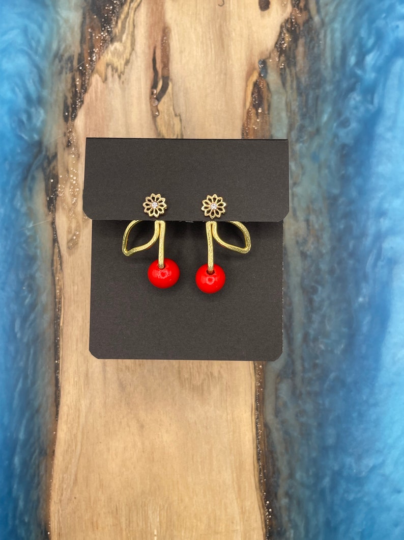 NEW CLASSIC RED Cherry Earring Jackets Liz Fox Roseberry Unique Handmade Jewelry Lightweight Earrings Mix and Match Free Studs Style 3