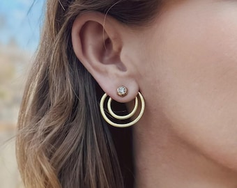 Double Circle Ear Jacket-Backs - Liz Fox Roseberry - Handmade Jewelry - Mix & Match - Reversible - Silver and Gold - Geometric Earrings