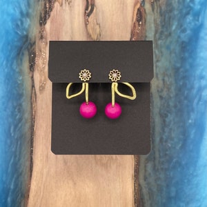 NEW HOT PINK Cherry Earring Jackets Liz Fox Roseberry Unique Handmade Jewelry Lightweight Earrings Mix and Match Free Studs Style 3