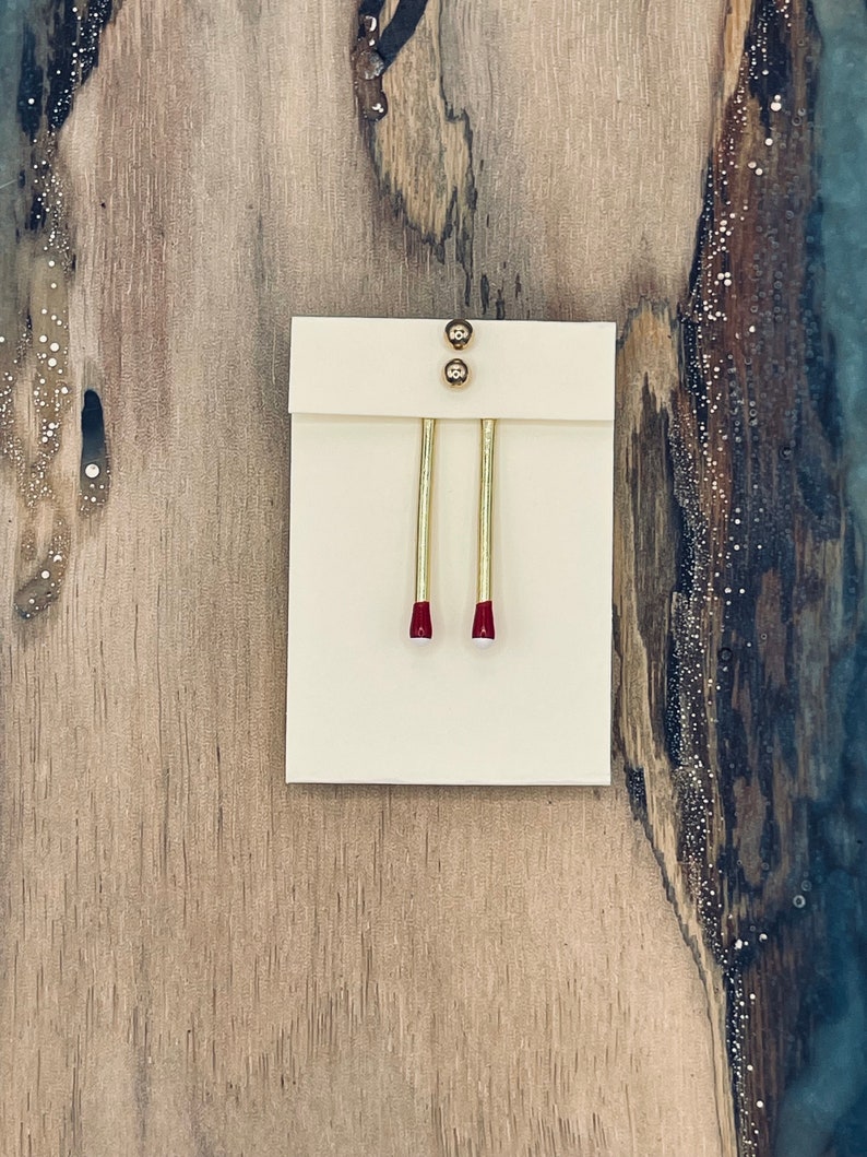 RED Matchstick Earring Jackets Liz Fox Roseberry Handmade Earrings Gold and Silver Mix and Match Jacket Backs Free Studs One earring unburnt