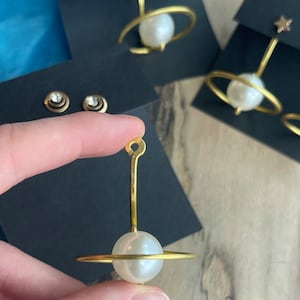 Pearl Saturn Earring Jackets Liz Fox Roseberry Handmade Jewelry Mix and Match Earrings Free Studs Gold and Silver Space Jewelry image 3