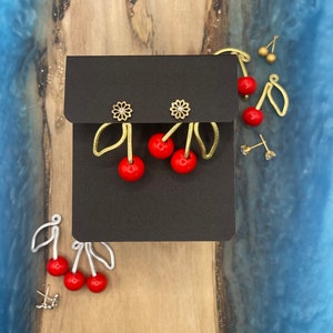 NEW CLASSIC RED Cherry Earring Jackets Liz Fox Roseberry Unique Handmade Jewelry Lightweight Earrings Mix and Match Free Studs image 4