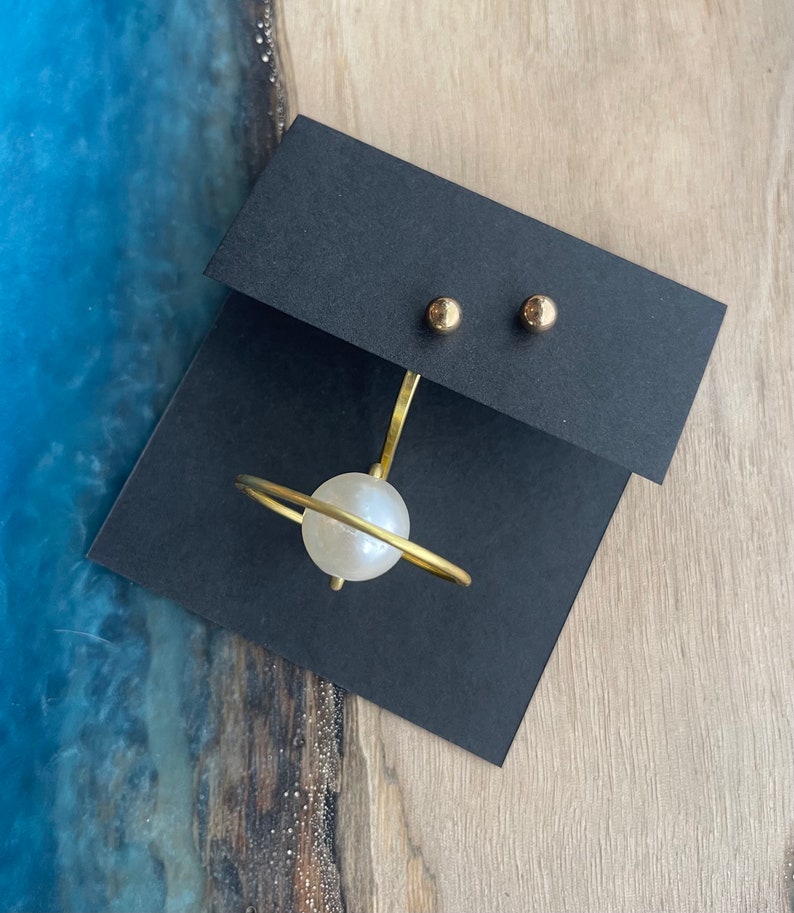 Pearl Saturn Earring Jackets Liz Fox Roseberry Handmade Jewelry Mix and Match Earrings Free Studs Gold and Silver Space Jewelry Just One Earring