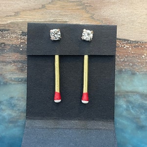 MINI Red Matchstick Earring Jackets Liz Fox Roseberry Handmade Earrings Statement Jewelry Mix and Match Jacket Backs Free Studs PAIR (2 earrings)