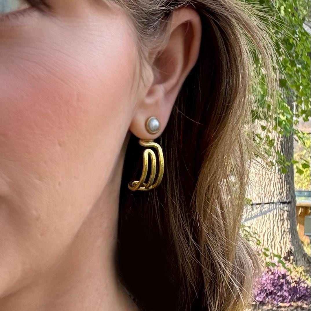 Meandering DEMI Hoop Ear Jackets: Handmade Geometric Jewelry - Liz