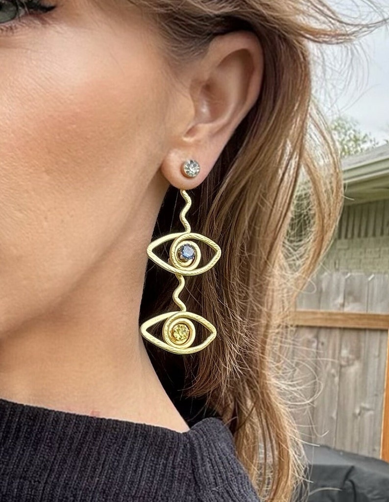 Eyeball Jacket STACKS Liz Fox Roseberry Handmade Earrings Mix & Match Silver Gold Lightweight Earrings Free Studs image 3