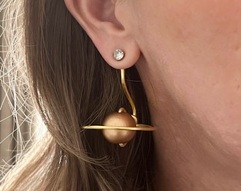 Elegant GOLD Saturn Earring Jackets - Liz Fox Roseberry - Handmade Jewelry - Mix and Match Earrings - Complimentary Studs - Silver