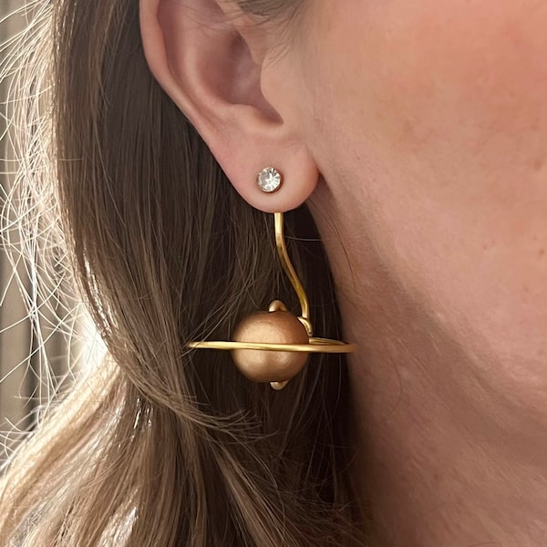 Elegant GOLD Saturn Earring Jackets - Liz Fox Roseberry - Handmade Jewelry - Mix and Match Earrings - Complimentary Studs - Silver
