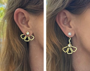 Citrus Ear Jackets mit Verlängerungskettchen - Gut für alle Ohrtypen - Liz Fox Roseberry - Handgemacht - Mix & Match - Silber/Gold - Gratis Ohrstecker - Einzigartig