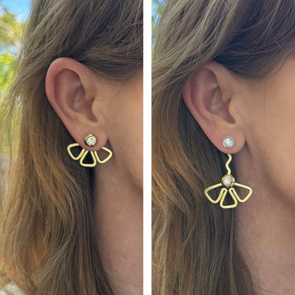 Citrus Ear Jackets with Extenders - Good for all ear types - Liz Fox Roseberry - Handmade - Mix & Match - Silver/Gold - Free Studs - Unique