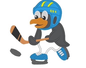 Ice hockey penguin applique embroidery design