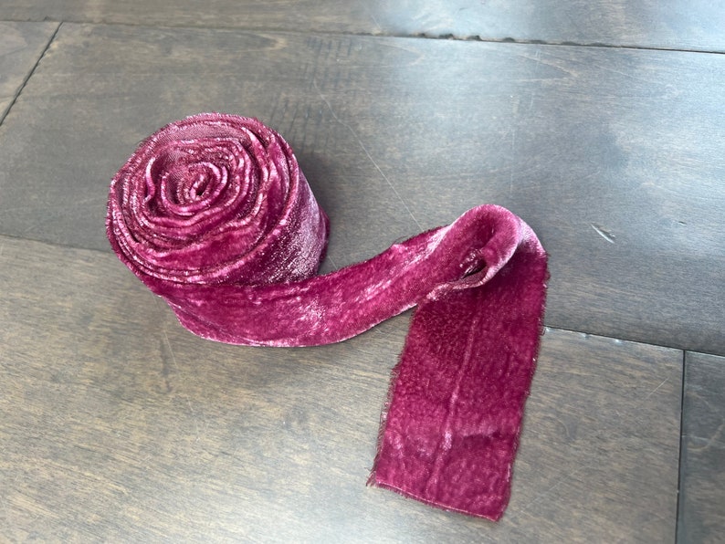 Natural Dye Pure Silk Velvet, Mulberry Silk, Hand Dyed Velvet Ribbon, Quilting, Crafting, Plant Dyed Fabric, Wedding Ribbon, Hair Bows image 2