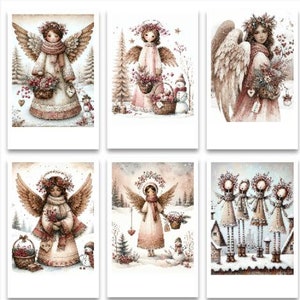 15 clipart ange lunatique minable, style shabby chic, clipart anges lunatiques, thème de l'hiver, images haute résolution, 300 dpi
