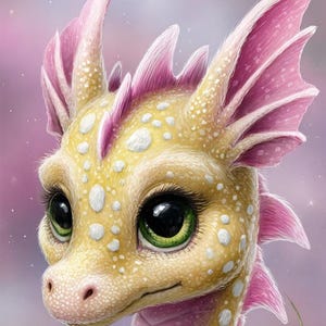 Arte di un cucciolo di drago, drago fantasy, drago carino in formato PNG, drago e fiori, creatura magica, clipart di drago, arte stravagante, drago pastello,