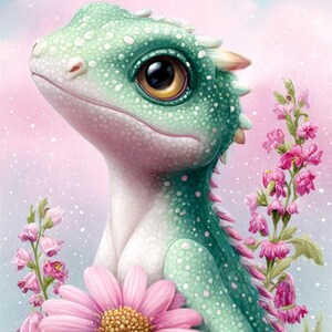Baby draak kunst, fantasiedraak, schattige draak png, draak en bloemen, magisch wezen, draken clipart, grillige kunst, pastel draak,