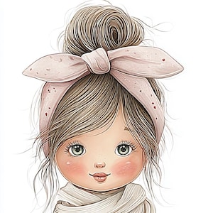 May include: Illustration of a young person holding a beige pot filled with succulents and flowers. The person wears a light green coat, scarf, and pink boots. A pink bow adorns their hair.