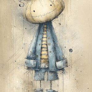 Whimsy Scarecrow, Fall Scarecrow, Cute Patch Doll, Rag Doll Art, Rustic Doll Art, Sketchy Doll, Harvest Figure, Ink Doll Art, Vintage Stitch