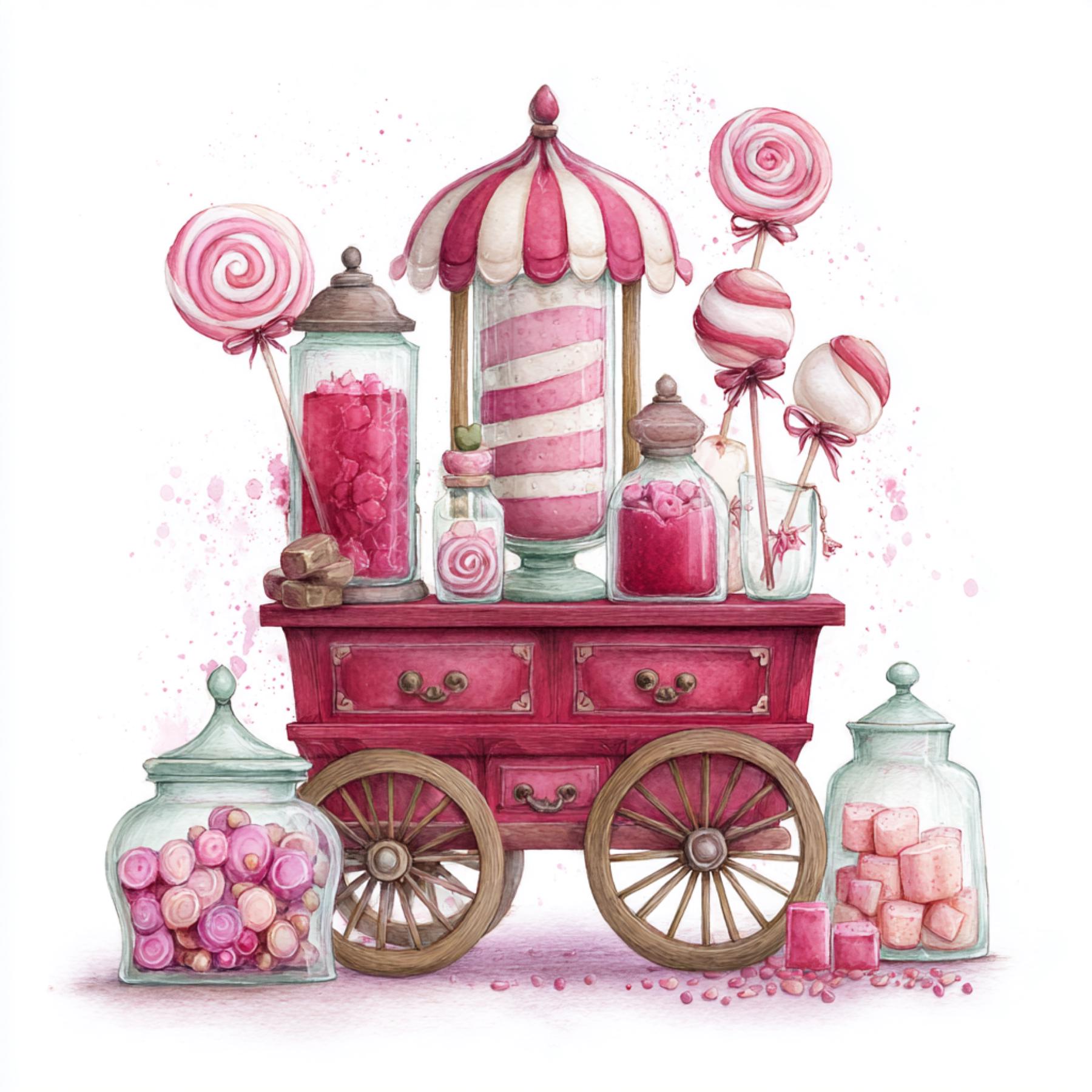 Candy Cart Art, Sweet Stand, Pink Candy Cart, Lollipop Clipart, Candy ...