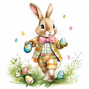 Roger, påskhare clipart, vintage kaninkonst, blommig kanintryck, Beatrix Potter-stil, skogsbarnrumskonst, söt kaninillustration