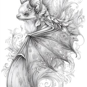Barokowe batlingi, fantasy nietoperzowa sztuka, nietoperzowa linia sztuki, gotycki nadruk nietoperza, barokowa sztuka nietoperza, kolorowanie nietoperza, rysunek nietoperza, upiorny nietoperz, ozdobny nietoperz, JPG