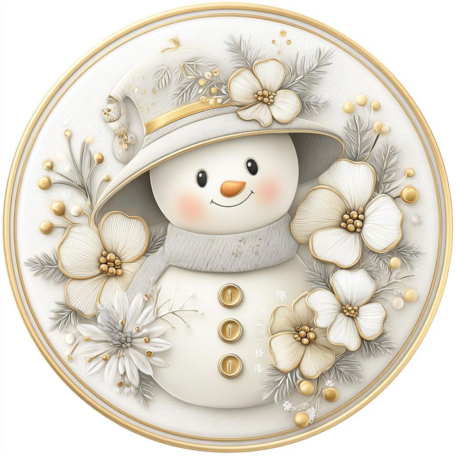 3D Snowman PNG Set, Elegant Winter Snowman Clipart, Gold and Cream ...