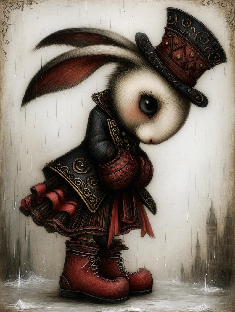 Victorian Rabbits Clipart, Red and Black Rabbit Art, Steampunk Bunny ...