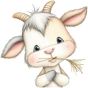 Cute Goat Art, Baby Goat Clipart, Farm Animal Art, Autumn Goat, Fall Goat Print, Rustic Goat Art, Cartoon Goat, Kids Goat, Whimsical Goat