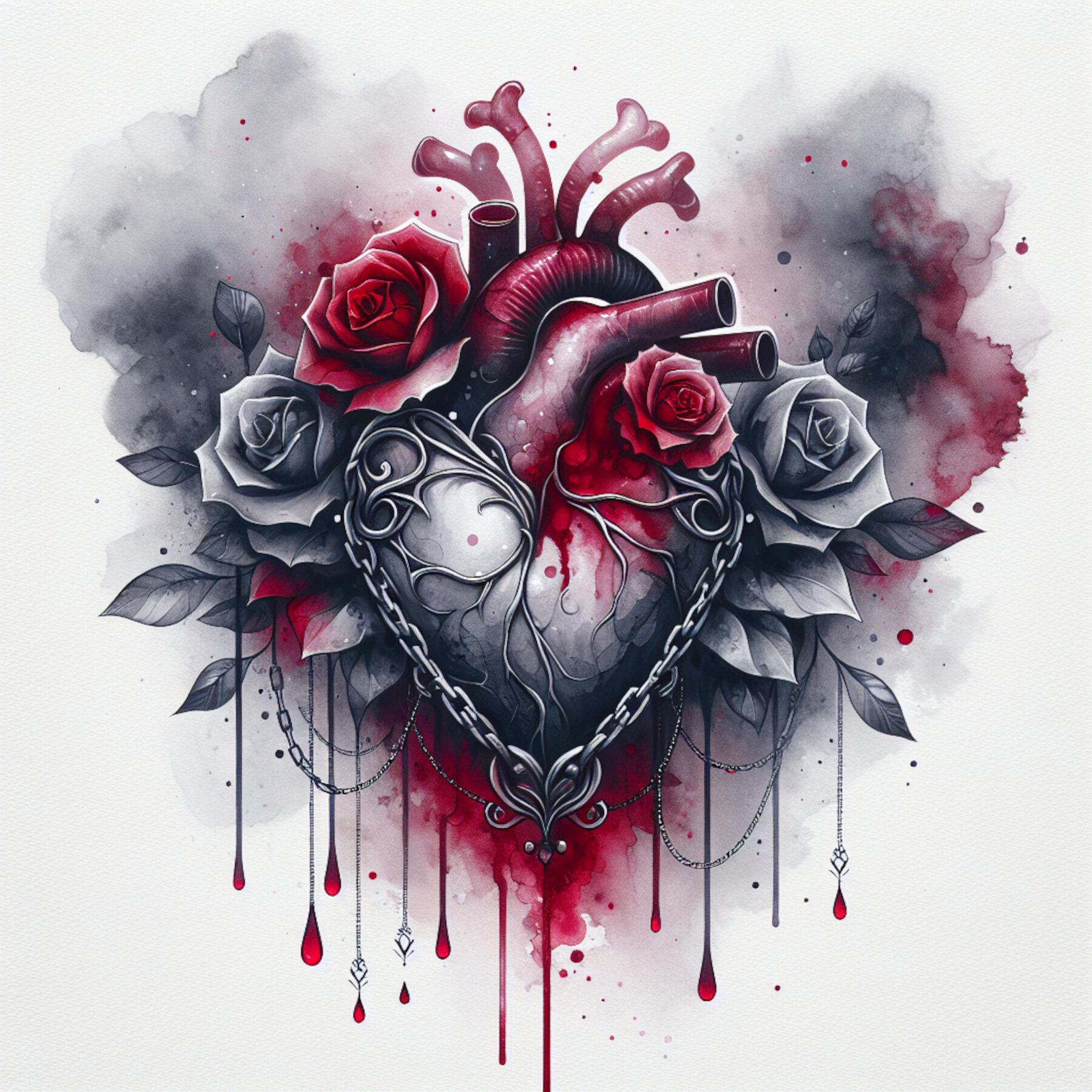 Heart in Chains, Ink Wash Art, Emotional Symbolism, Abstract Background ...