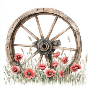 Wagon Blooms, rustic wall art, wagon wheel art, floral wall decor, country home art, farmhouse decor, vintage floral, wildflower print, JPGs