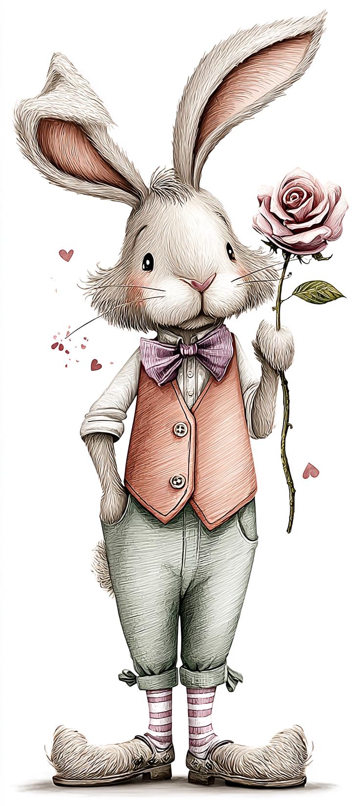 Rose Bunny, Romantic Rabbit PNG Set, Cute Bunny With Rose, Valentine ...