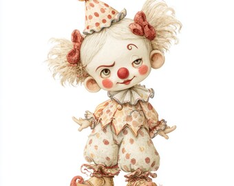 気まぐれなピエロ、かわいいピエロのアート、ビンテージサーカス