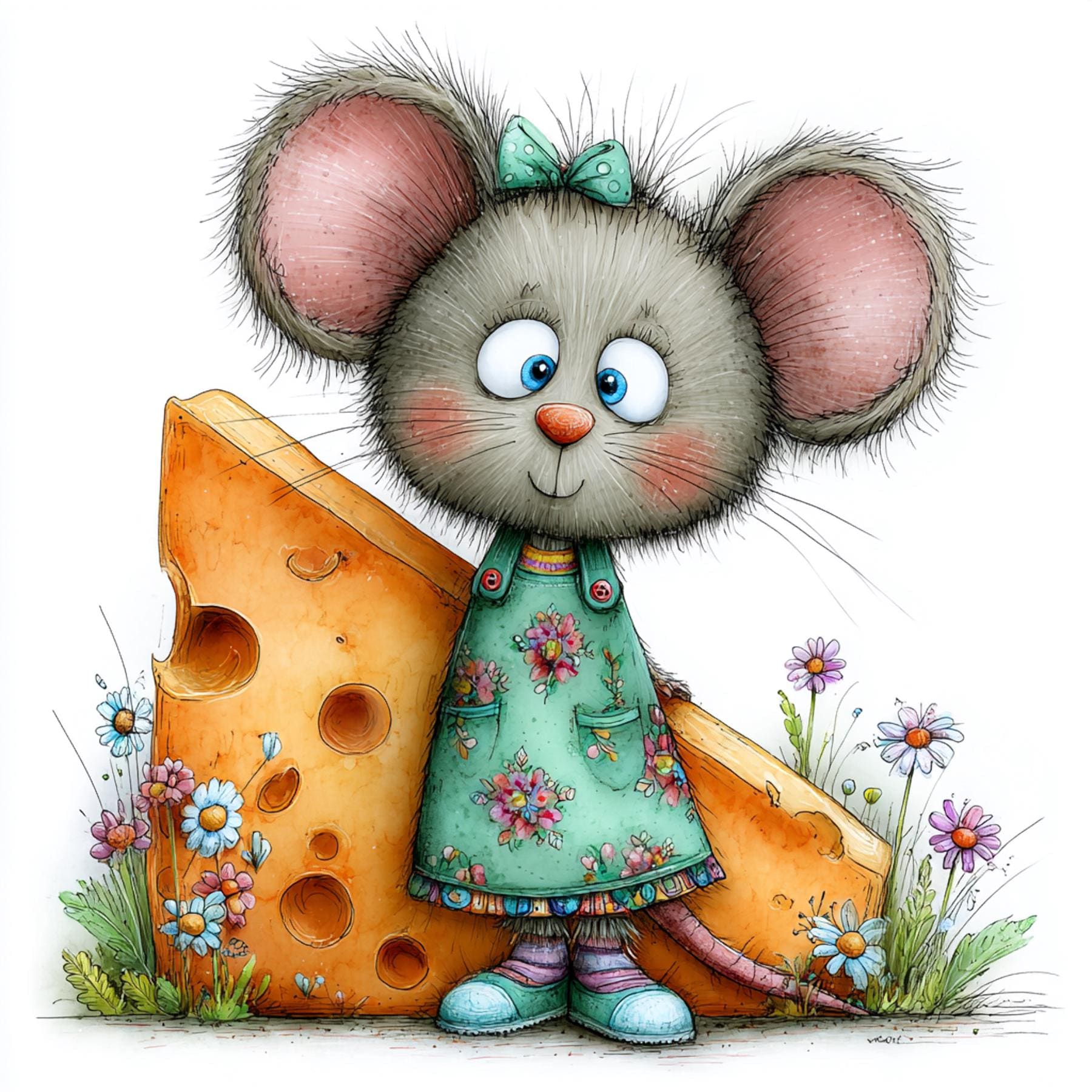 Cute Mice, Big Cheese, Mouse Gift, Floral Dress, Garden Mouse, Cartoon ...