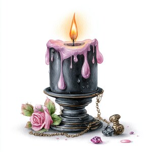 Goth Candle Art, Dark Candle, Witchy Decor, Pink Wax Drip, Gothic Flame ...