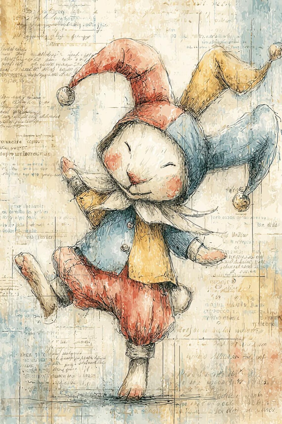 Jester Bunny Art, Harlequin Rabbit Clipart, Playful Jester Outfit ...