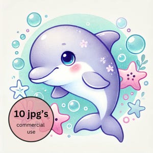 Dave Dolphin, Clipart lunatique, Clipart mignon, créatures de la mer, clipart Dauphin, impressions de chambre d'enfant, illustration pour enfants, images JPG, 300 dpi