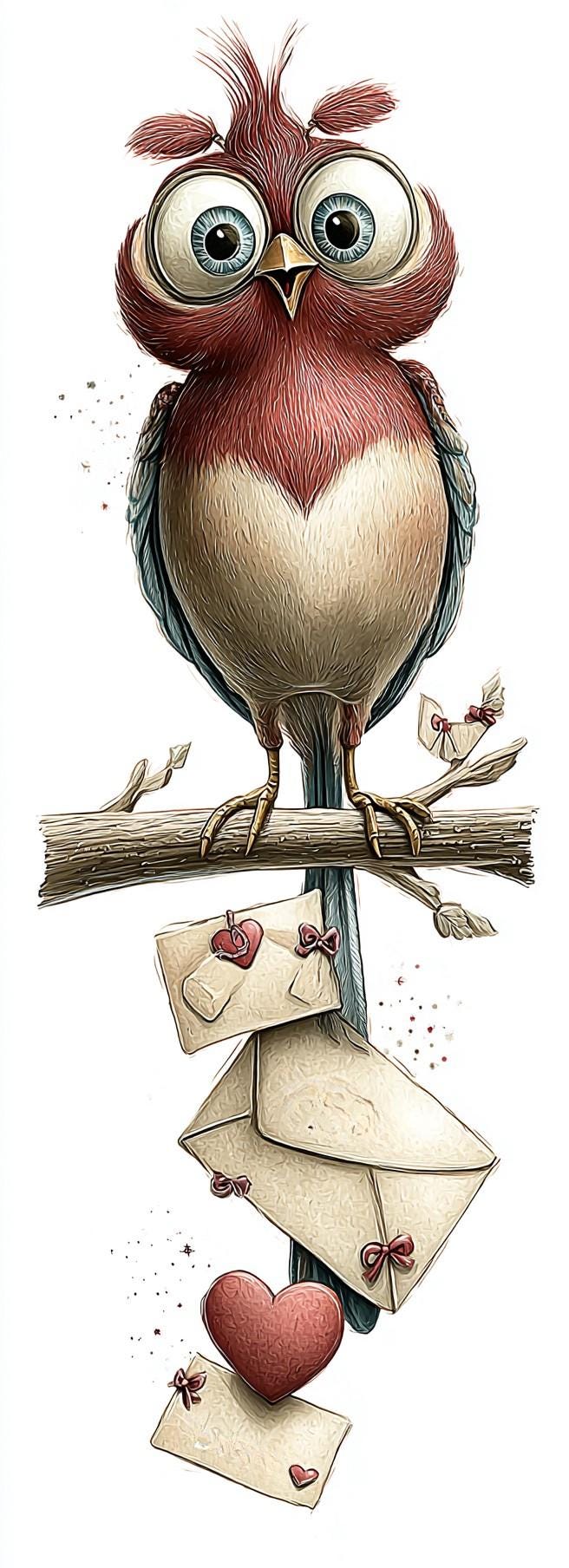 Romantic Owl Love Letter CLIPART, Whimsical Bird Illustration, Valentine Mail Art, Storybook Animal 