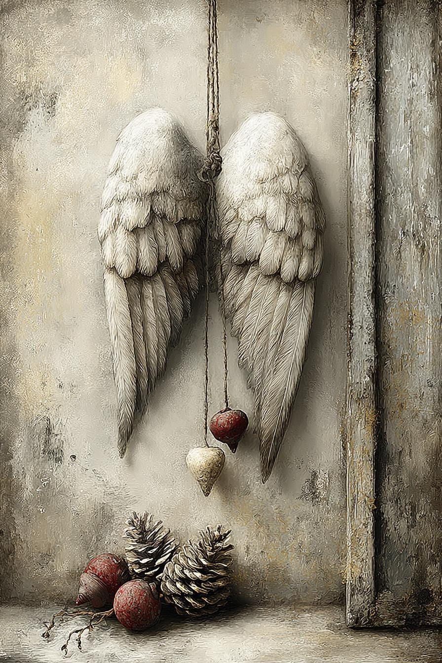 Gothic Angel Wings, Rustic Christmas Art, Shabby Chic Wings