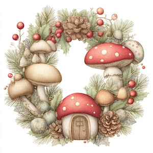 Couronnes d'automne, porte champignon, décoration boisée, oeuvre d'art pour porte d'automne, couronne forestière, automne lunatique, cottage confortable, couronne de champignons vénéneux
