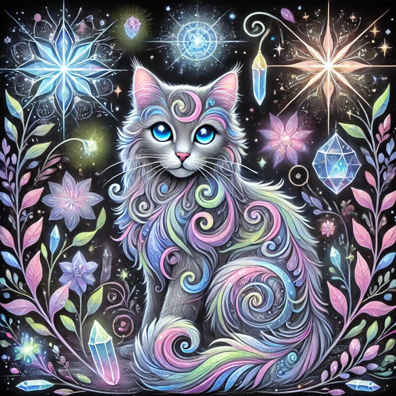 Crystal Mythical Cats, Crystal, Celestial, Whimsical Clipart, Ethereal ...
