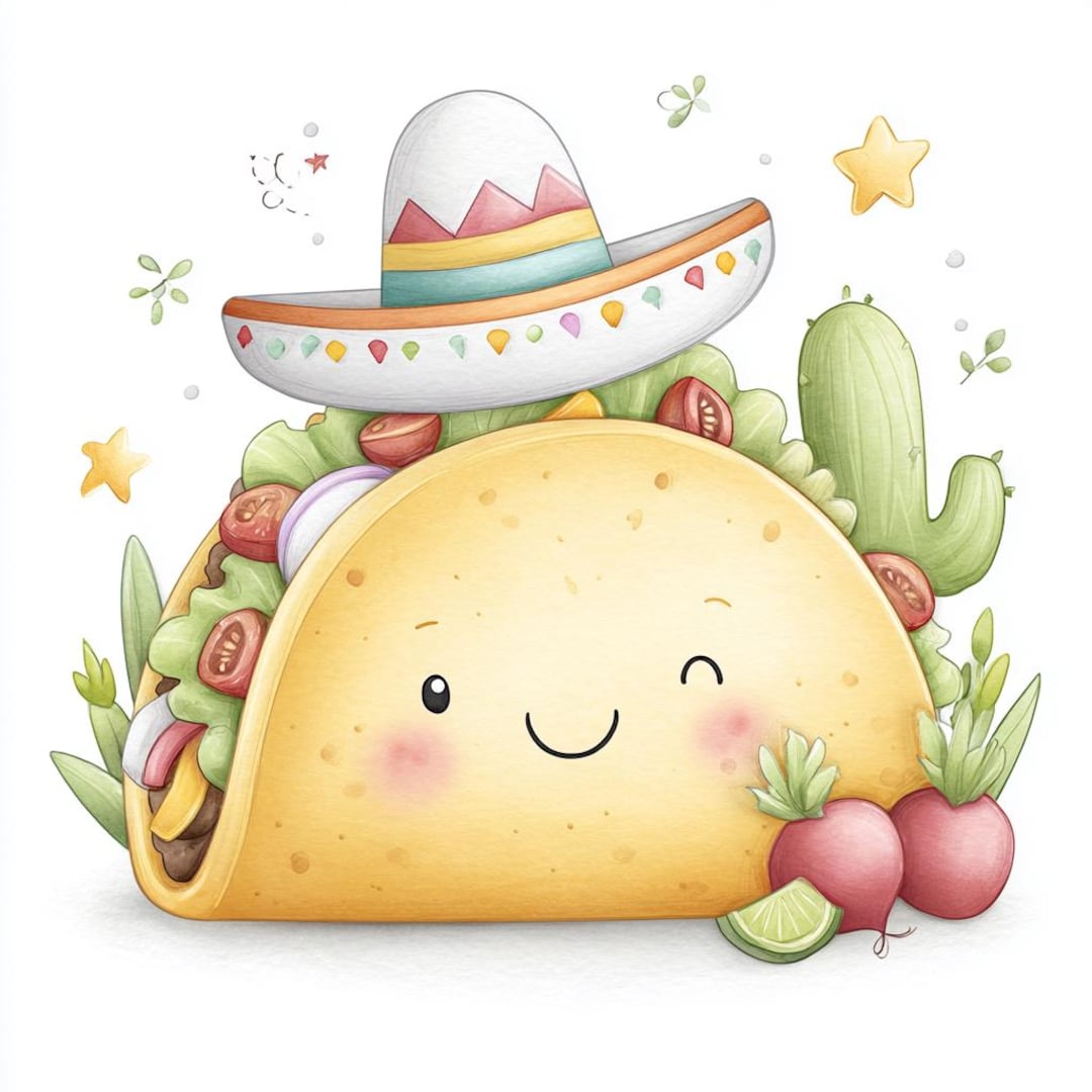 Taco kawaii, comida mexicana linda, arte de tacos felices, taco sonriente,  taco de dibujos animados, taco con sombrero, arte de tacos pastel, aguacate  kawaii, comida de fiesta - Etsy México, image size:1080x1080