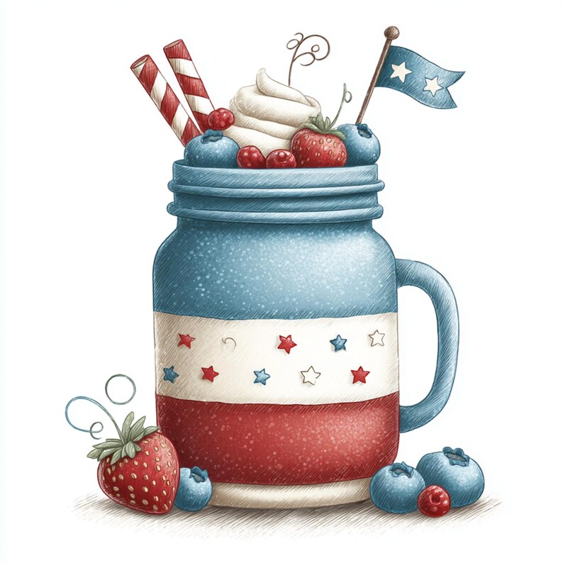 Red White Blue Mug, Patriotic Dessert Art, 4th July Berry Cup ...